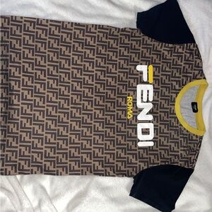 Fendi Men's Brown and Black Patterned Tee